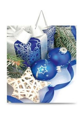 Подарочный пакет "Новогодние украшения Синие" 15х16х7,5 см