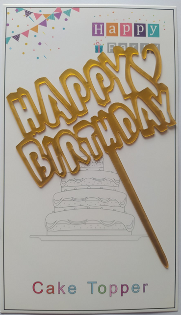 Топер для торту золото "Happy Birthday графіті серце",15*10 см