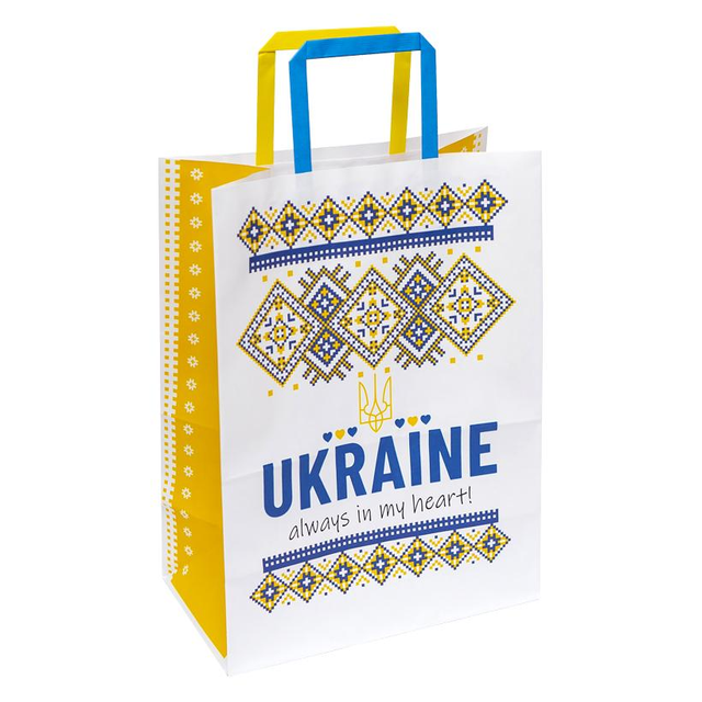 Подарунковий пакет "Крафт білий Ukraine" 25х15х34,5 см (1 штука)