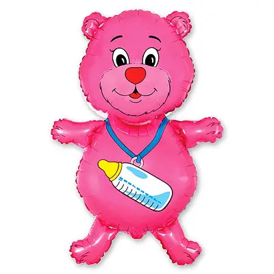 Фольгированная фигура большая Медведь розовый Flexmetal (в Инд. уп.)