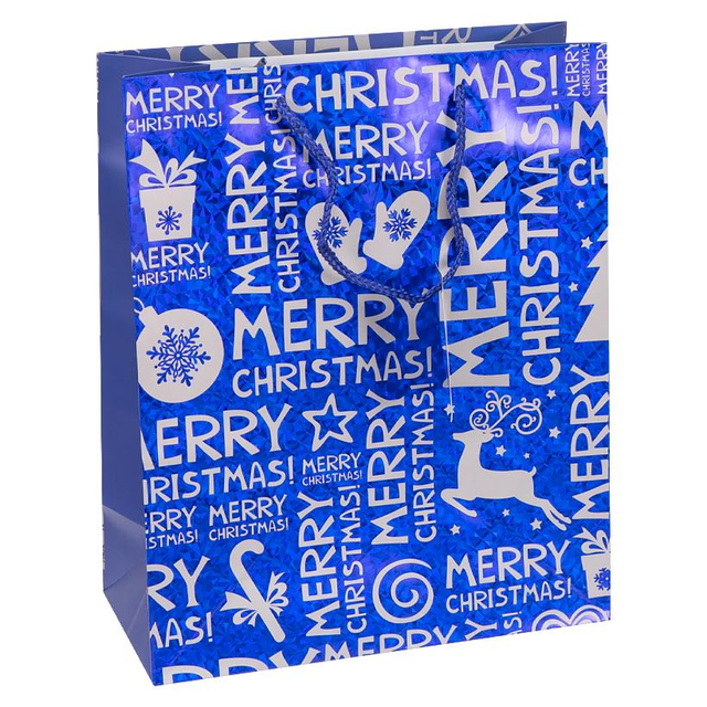 Подарунковий пакет "Merry Christmas синій" 26х32х12 см (1 штука)