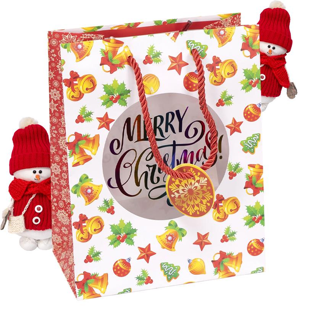 Подарунковий пакет "Merry christmas дзвіночки" 18х23х10 см (1 штука)