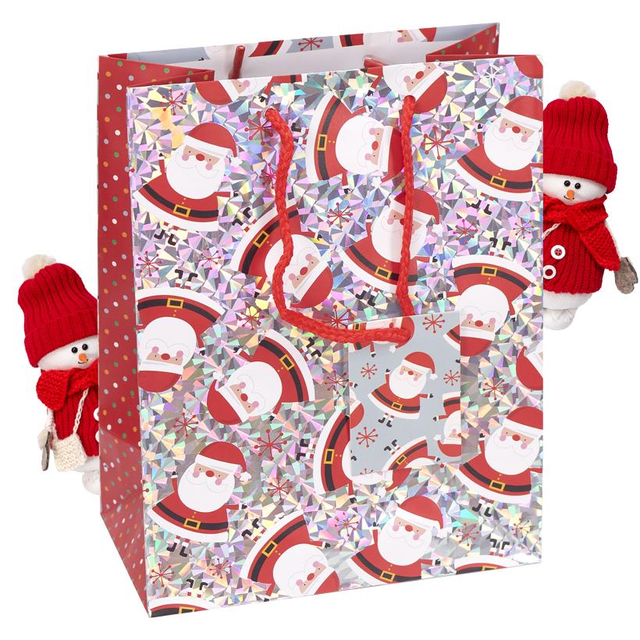 Подарочный пакет "Дед мороз на разноцветном" 18х23х10 см (1 штука)