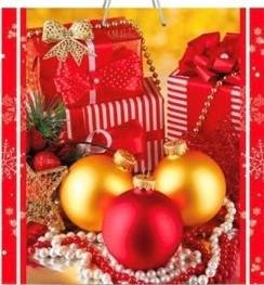 Подарочный пакет "Новогодние украшения Красные" 15х16х7,5 см