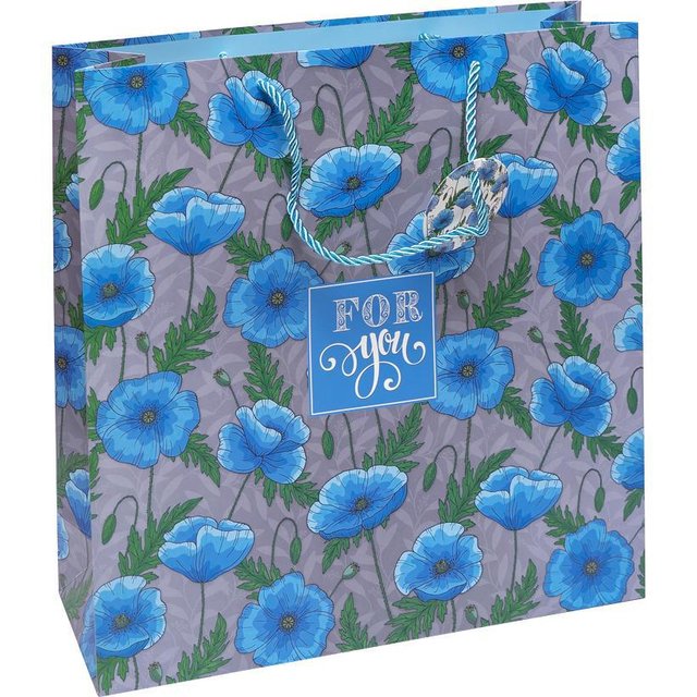 Подарочный пакет "Синие цветы" 35х37х12 см (1 штука)