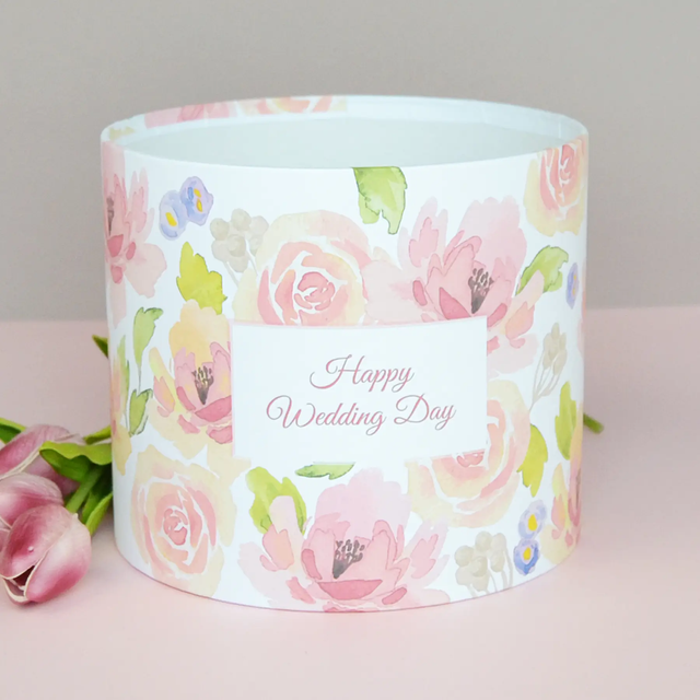 Шляпная коробка Цветы Happy wedding day (Средняя D18)