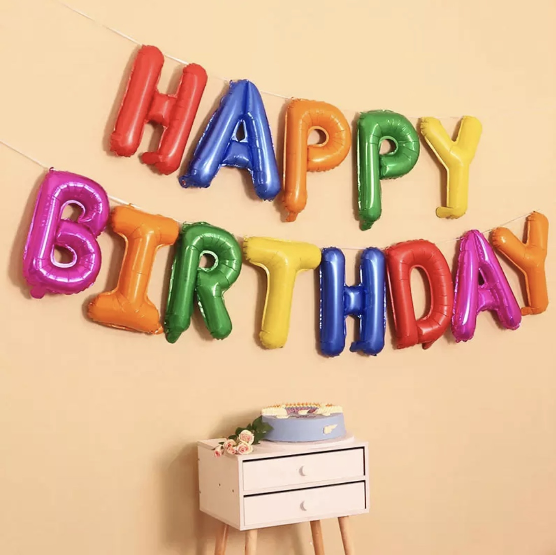 Фольгированная фигура буквы "Happy birthday" Набор букв (Цветные 40 см)