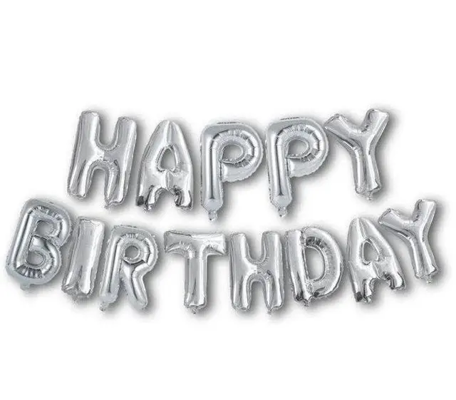 Фольгована фігура літери "Happy birthday" Набір букв (Срібло 40 см)