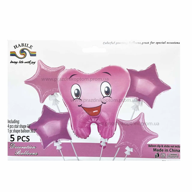 Набір кульок фольгованих "Зубчик рожевий" 5 шт (Китай) (в індив. упаковці)