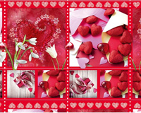 Упаковочная подарочная бумага "Подснежники сердца красные"