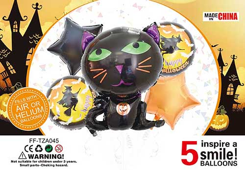 Набор фольгированных шариков "Черный кот Halloween" (Китай) (в инд. упаковке)