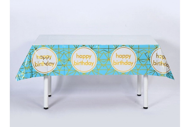 Детская скатерть на стол "Happy Birthday голубая геометрия" (137*183)