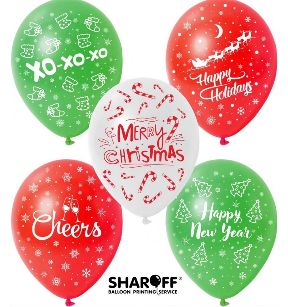 Кулі ТМ Sharoff 12" (Merry Christmas "Новий Рік" червоний/білий/зелений)" (50 шт)
