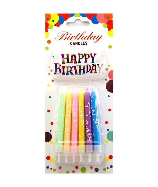 Свічки для торту Великі товсті Кольорові + Напис Happy Birthday (12 шт)