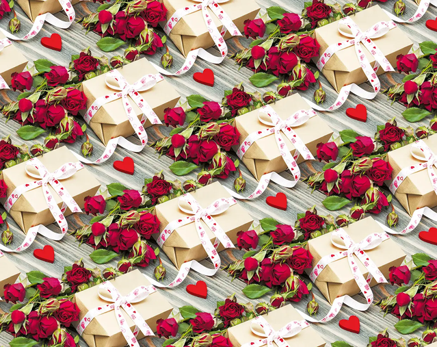 Упаковочная подарочная бумага "Крафтовые подарки с розами" (25л)