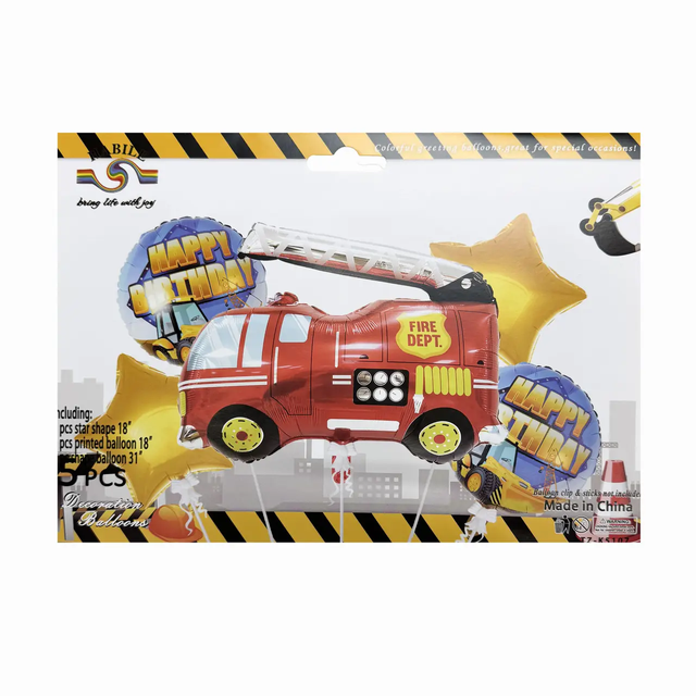 Набор шариков фольгированных Пожарная машина 5 шт (Китай) (в инд. упаковке)