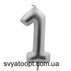 Металлизированная серебряная Свеча-цифра для торта - 1