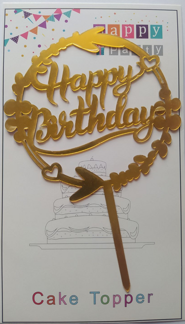 Топпер для торта золото "Happy Birthday веночек",15*10 см
