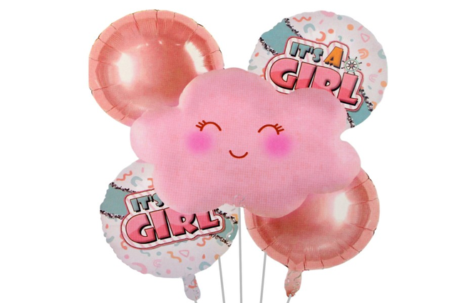 Набор шариков фольгированных "Розовая тучка it`s a girl" 5шт. (Китай) (в инд. упаковке)