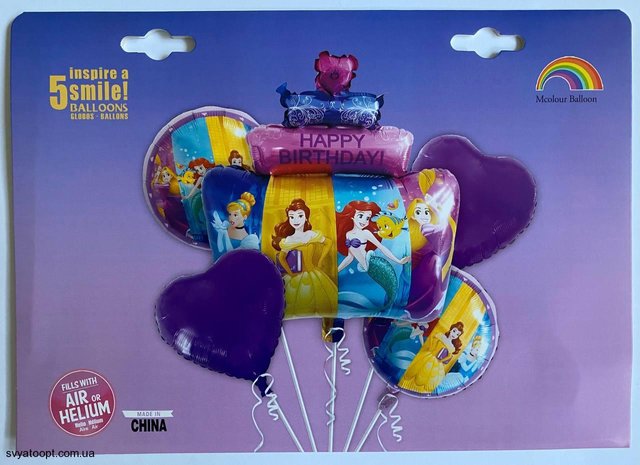 Набір кульок фольгованих ТОРТ Новий Принцеси 5 шт (Китай) (в індив. упаковці)