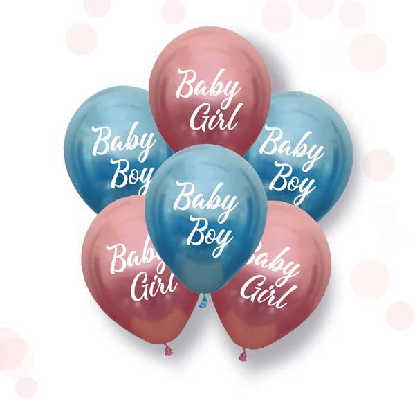 Воздушные шарики Хром "Baby Boy and Baby Girl - розовые и голубые" (ТМ "Твоя Забава") (24 шт)