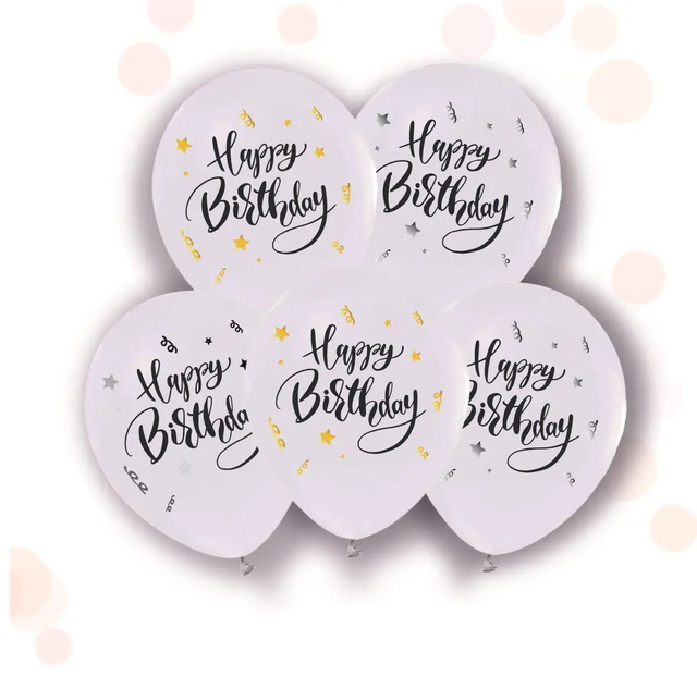 Повітряні кульки "Happy Birthday білі" (ТМ "Твоя Забава") (50 шт)