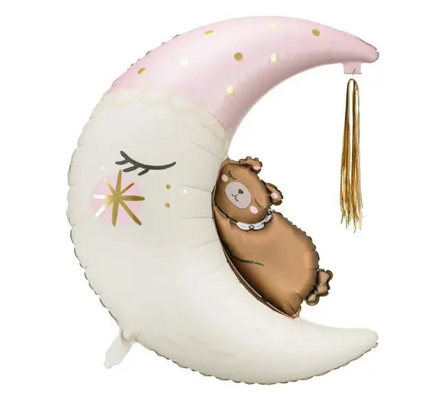 Фольгована фігура велика Ведмедик на рожевому місяці Partydeco