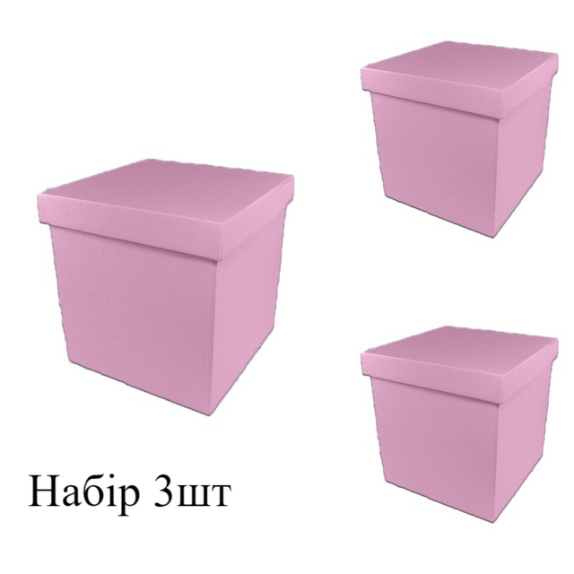 НАБОР из 3-х подарочных коробок односторонний картон "Розовые" (20х20х20)