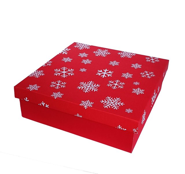 Подарункова коробка двосторонній картон "Новий рік червона сніжинки" (30х30х9)