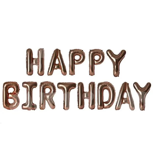 Фольгована фігура літери "Happy birthday" Набір букв (рожеве золото 40 см)