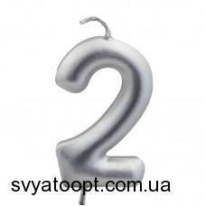 Металлизированная серебряная Свеча-цифра для торта - 2