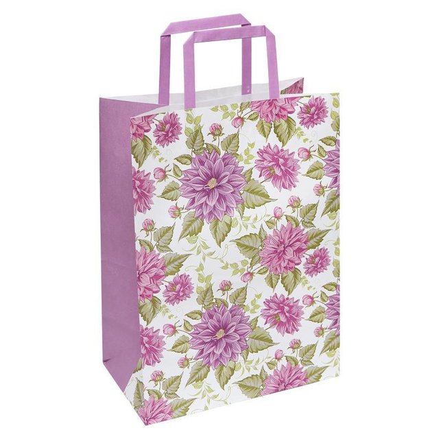 Подарунковий пакет "Квіти рожеві КРАФТ білий" 25х15х34,5 см (1 штука)