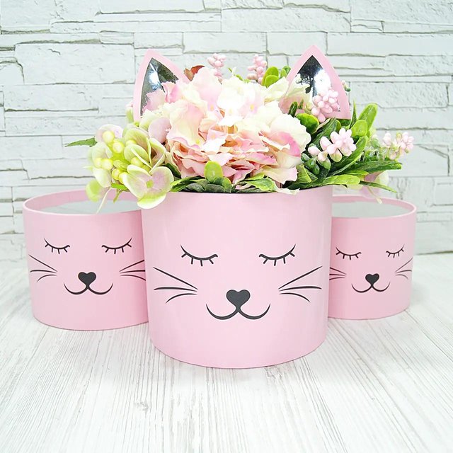 Шляпная коробка с ушками Розовый котик (Большая D20)
