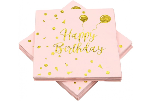 Салфетки "Happy Birthday шарики золото на розовом фоне" (33х33) (20 штук)