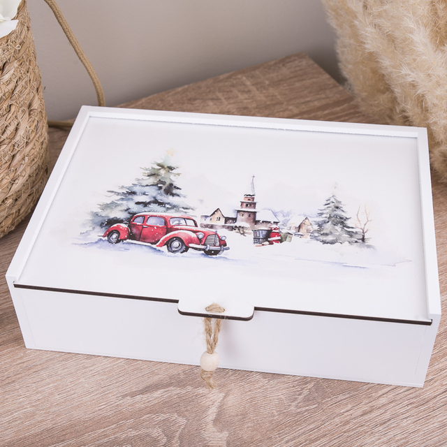 Коробка декоративна "Зимовий автомобіль" (розмір s)