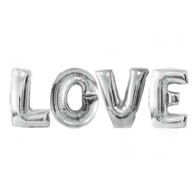 Фольгированная фигура буквы "LOVE" Набор букв (Серебро, 4 букв, 80 см)
