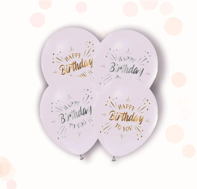 Повітряні кульки "Happy Birthday білі срібно-золоті" (ТМ "Твоя Забава") (50 шт)