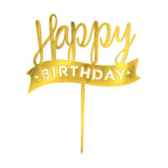 Топпер для торта золото "Happy Birthday флажок",15*10 см