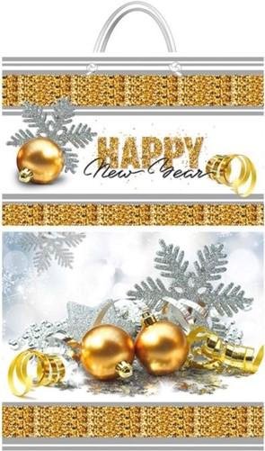 Подарунковий пакет "Кулі золоті Happy New Year" 26х16х7 см