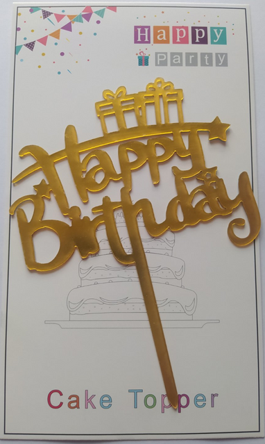 Топпер для торта золото "Happy Birthday подарки",15*10 см