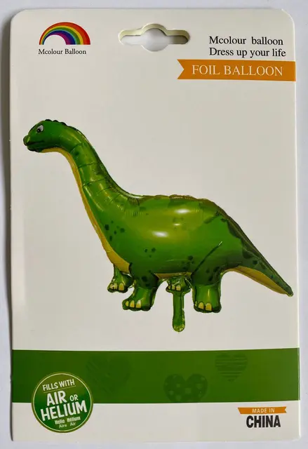 Инд.УПАК. Фольгированная фигура Динозавр зеленый Длинная шея (Китай)